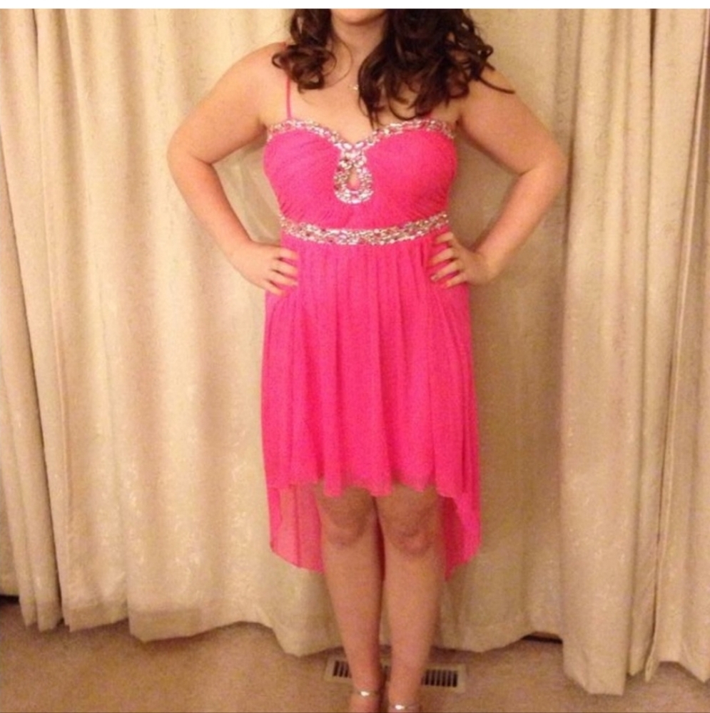 Deb Pink High Low Sundress with Sweetheart Neckline